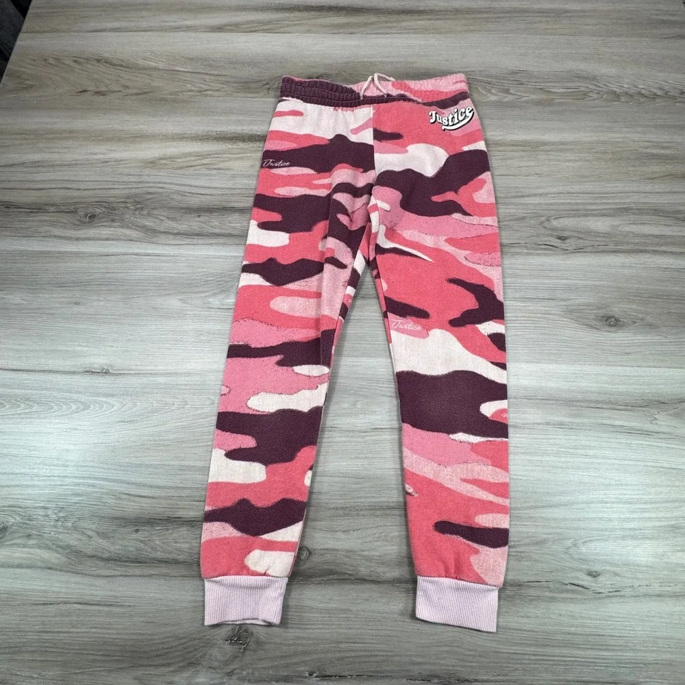 Justice Pink Camo Joggers Sweatpants Girls Size‎ M 10 Drawstring Waist